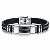 Ortası Hasır Kauçuk & Paslanmaz Çelik Erkek Bileklik - 2