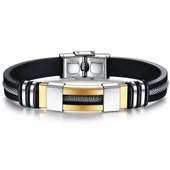 Ortası Hasır Kauçuk & Paslanmaz Çelik Erkek Bileklik - 3