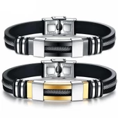 Ortası Hasır Kauçuk & Paslanmaz Çelik Erkek Bileklik - 1