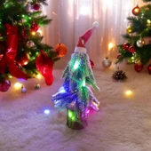 2 ADET BEYAZ KARLI YILBAŞI AĞACI RENKLİ LED IŞIKLI NOEL AĞACI ŞAPKALI AHŞAP KÜTÜKLÜ NOEL AĞACI 22 CM thumbnail 2