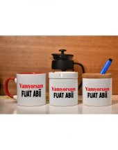 Yanıyorsun Fuat Abi Baskılı Kupa French Press Kalemlik ve Küllük Hediye Seti - 2