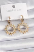 316L Çelik Gold Renk Zirkon Taşlı Güneş Model Kadın Küpe - TJ-BKP9570 - 1