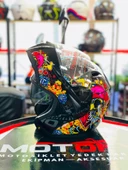 VİRTUE ÇENE AÇILIR GÜNEŞ VİZÖRLÜ ECE 22.05 GÜVENLİK SERTİFİKALI KASK KURU KAFA GÜL ATEŞ DETAYLI SMALL S thumbnail 3