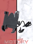 YANDAN AYARLI USB ŞARJ ÇIKIŞLI MOTOSİKLET GİDON TELEFON TUTUCU ALÜMİNYUM thumbnail 2