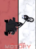 YANDAN AYARLI USB ŞARJ ÇIKIŞLI MOTOSİKLET GİDON TELEFON TUTUCU ALÜMİNYUM thumbnail 3