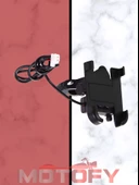 YANDAN AYARLI USB ŞARJ ÇIKIŞLI MOTOSİKLET GİDON TELEFON TUTUCU ALÜMİNYUM thumbnail 1