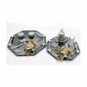 Lora Davet Sekizgen Cam Damat Fincanı ve Söz Nişan Tepsisi Takım (1 Adet) Beyaz - 54489 - 1