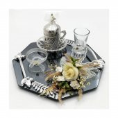 Lora Davet Sekizgen Cam Damat Fincanı ve Söz Nişan Tepsisi Takım (1 Adet) Beyaz - 54489 - 3