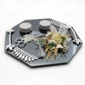 Lora Davet Sekizgen Cam Damat Fincanı ve Söz Nişan Tepsisi Takım (1 Adet) Beyaz - 54489 - 7