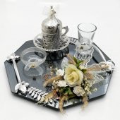 Lora Davet Sekizgen Cam Damat Fincanı ve Söz Nişan Tepsisi Takım (1 Adet) Beyaz - 54489 - 8