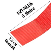 Fosforlu Reflektörlü Bant Kırmızı Reflektif  Şerit Bant 7.5 cm 5 Metre İkaz Bandı - 2