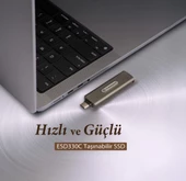 Transcend TS1TESD330C 1TB Type-C 10Gbps Gizlenebilir Başlıklı Taşınabilir Metal Kasa SSD - 3