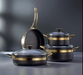 Bonera Nil 7 Parça Granit Tencere Seti Siyah - Gold - 1