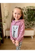 Kabartma Zürafa Baskılı Pembe Kız Çocuk Takımı - 4
