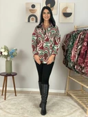 Kadın Tek Cepli Desenli Kalın Oduncu Ceket Gömlek (Yeşil-Bordo) thumbnail 5