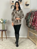 Kadın Tek Cepli Desenli Kalın Oduncu Ceket Gömlek (Kahve-Krem) thumbnail 4