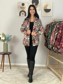 Kadın Tek Cepli Desenli Kalın Oduncu Ceket Gömlek (Yeşil-Bordo) thumbnail 2