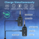 A9 Kablosuz Gitar Sistemi Alıcı Verici Şarjlı Elektro Gitar Bas Keman Elektro Saz - 4