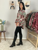 Kadın Tek Cepli Desenli Kalın Oduncu Ceket Gömlek (Yeşil-Bordo) thumbnail 4