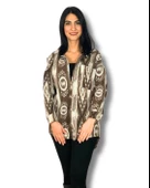 Kadın Tek Cepli Desenli Kalın Oduncu Ceket Gömlek (Kahve-Krem) thumbnail 1