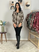 Kadın Tek Cepli Desenli Kalın Oduncu Ceket Gömlek (Kahve-Krem) thumbnail 2