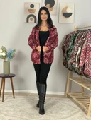 Kadın Tek Cepli Desenli Kalın Oduncu Ceket Gömlek (Kırmızı-Pembe) thumbnail 5