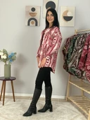 Kadın Tek Cepli Desenli Kalın Oduncu Ceket Gömlek (Kırmızı-Beyaz) thumbnail 7
