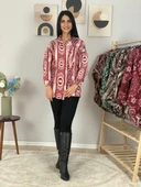 Kadın Tek Cepli Desenli Kalın Oduncu Ceket Gömlek (Kırmızı-Beyaz) thumbnail 6