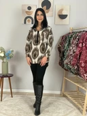 Kadın Tek Cepli Desenli Kalın Oduncu Ceket Gömlek (Krem-Kahve) thumbnail 2