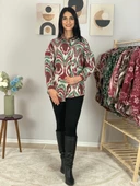 Kadın Tek Cepli Desenli Kalın Oduncu Ceket Gömlek (Yeşil-Bordo) thumbnail 6