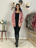 Kadın Tek Cepli Desenli Kalın Oduncu Ceket Gömlek (Kırmızı-Beyaz) thumbnail 2