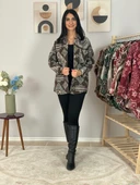 Kadın Tek Cepli Desenli Kalın Oduncu Ceket Gömlek (Kahve) thumbnail 3