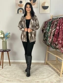 Kadın Tek Cepli Desenli Kalın Oduncu Ceket Gömlek (Kahve-Krem) thumbnail 3