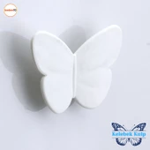 Plastik Kelebek Kulp Beyaz Mobilya Çoçuk Odası Kız Erkek Dolap Kapak Kulpu Çekmece Kulbu 1 ADET thumbnail 1