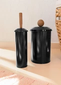 The Mia Stripe Çöp Kovası & Tuvalet Fırçası Banyo Seti Siyah - 2