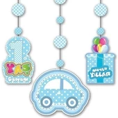 Nessiworld 1 Yaş Temalı Asmalı İp Süs Mavi Renk 3 lü Set 12x45 cm - 1