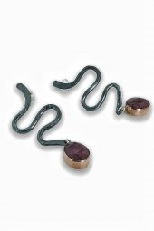 Doğal Yakut Taşlı Özel Tasarım 925 Gümüş Küpe - 2