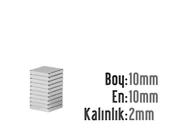 Neodyum Mıknatıs Köşeli  10x10mm , Kalıklık 2 mm (10 Adet) - 1