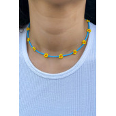 Kadın Mavi Boncuklu Papatya Kolye - 1