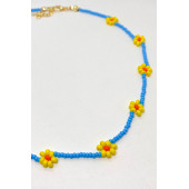 Kadın Mavi Boncuklu Papatya Kolye - 2