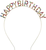 Nessiworld   Rengarenk Kristal Taşlı Ekstra Lüks Gümüş Kaplama Happy Birthday Taç 16x17 cm - 1