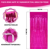 Nessiworld  Fuşya Renk Ekstra Metalize Parlak Saçaklı Arka Fon Perde İthal A Kalite 1x2 Metre - 1