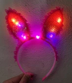 Nessiworld   Kenarları Dantelli Fuşya Pullu Payetli Led Işıklı Tavşan Kulak Taç 23x19 cm - 1