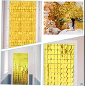 Nessiworld   Ekstra Metalize Altın Renk Disko Dikdörtgen Kesim Kapı Perdesi Dekorasyon 1x2 Metre - 1