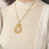 Altın Kaplama Zirkon Taşlı Lale Model Yarım Çerçeve Kolye Ucu TGR-368 thumbnail 2