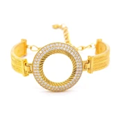Çeyrekli Çerçeve Bileklik Altın Kaplama İki Sıra Zirkon Taşlı Kelepçe BLZ-260 thumbnail 1