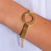 Çeyrekli Çerçeve Bileklik Altın Kaplama İki Sıra Zirkon Taşlı Kelepçe BLZ-260 thumbnail 2
