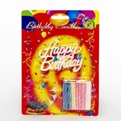 Rengarenk Mumlu Beyaz Happy Birthday Yazılı Doğum Günü Mumu 12 Adet - 1