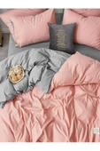 Pembe Gri %100 Pamuk Tek Kişilik Nevresim Takımı Çarşaflı Yatak Örtüsü Olarak Da Kullanılır - 1