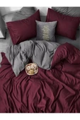 Bordo Gri %100 Pamuk Çift Kişilik Nevresim Takımı Yatak Örtüsü Olarakda Kullanılır - 1